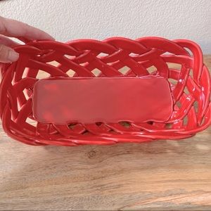 **SOLD** Primo'gi Red Ceramic Basket Weave Dish